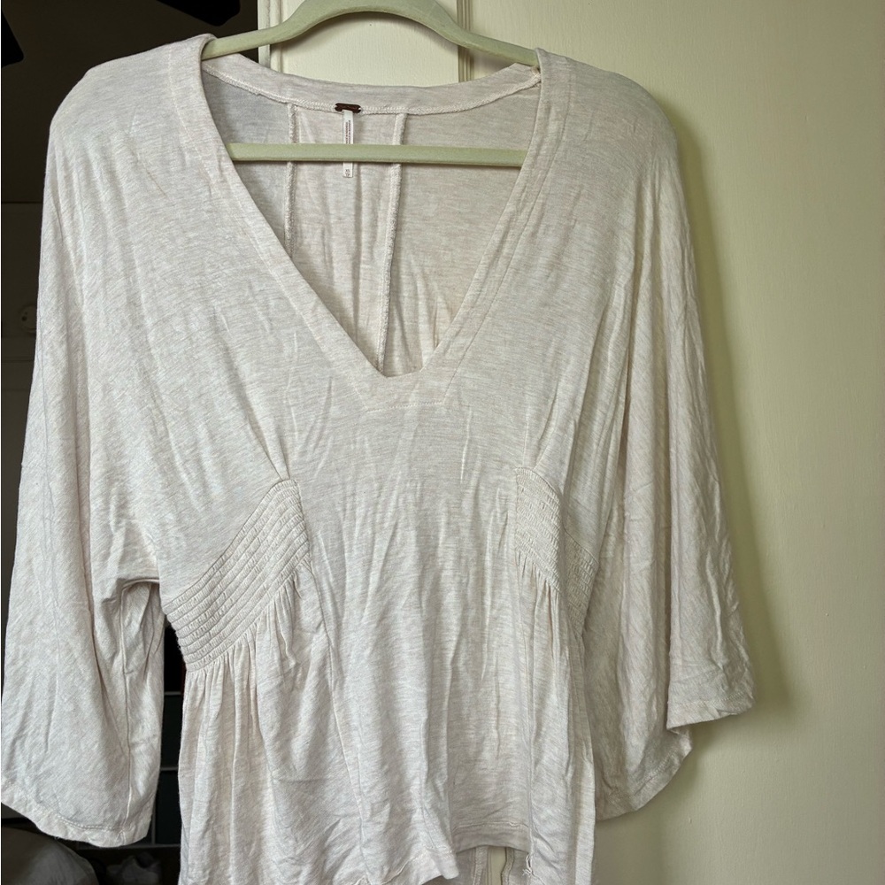 Free People Cream V-Neck Blouse